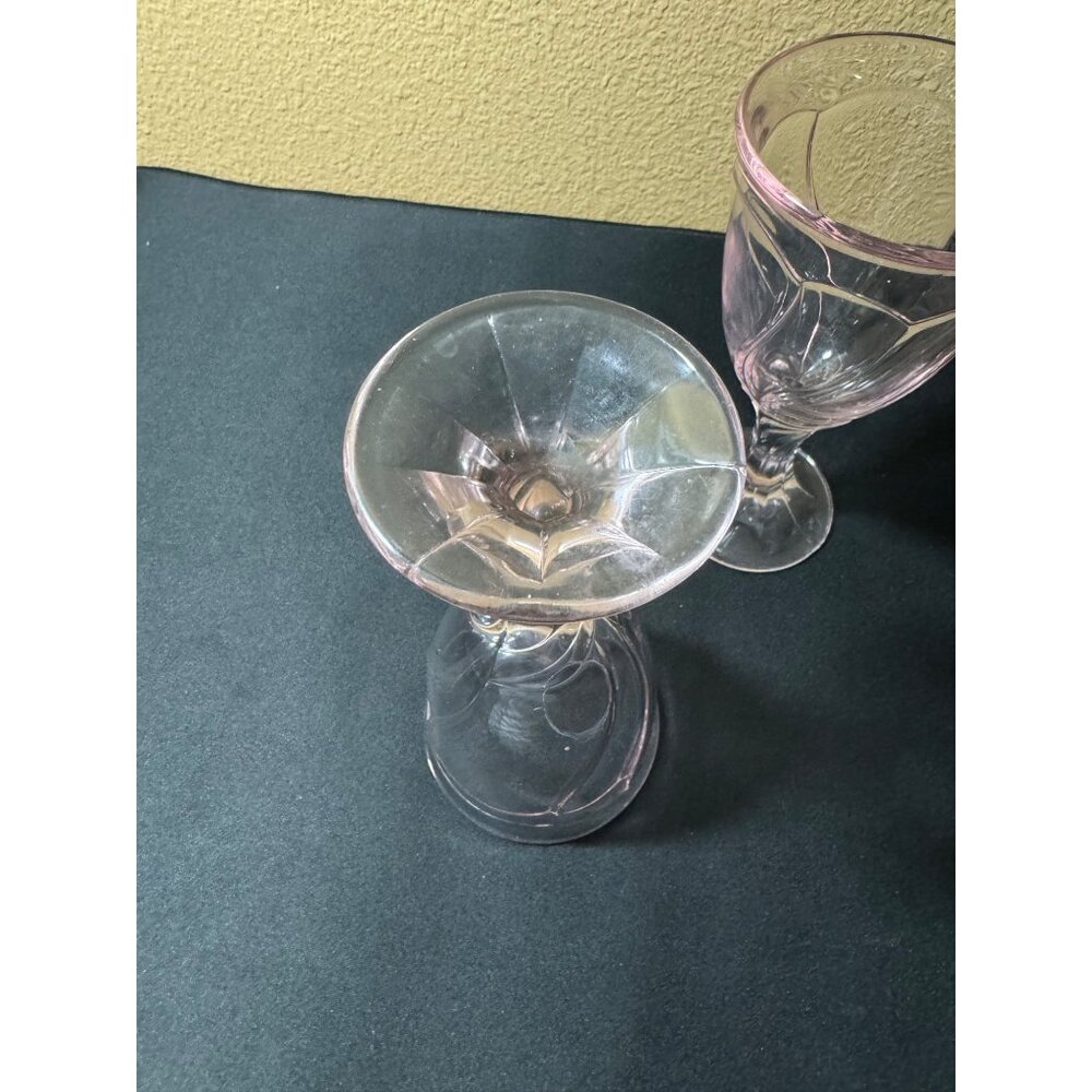 Vintage Pink Depression Glass Swirl Wine Goblets Set Of 2 - Picture 4 of 5